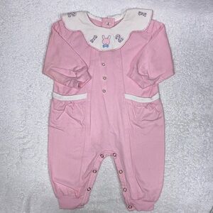 Vintage offspring pink bunny number romper 12m